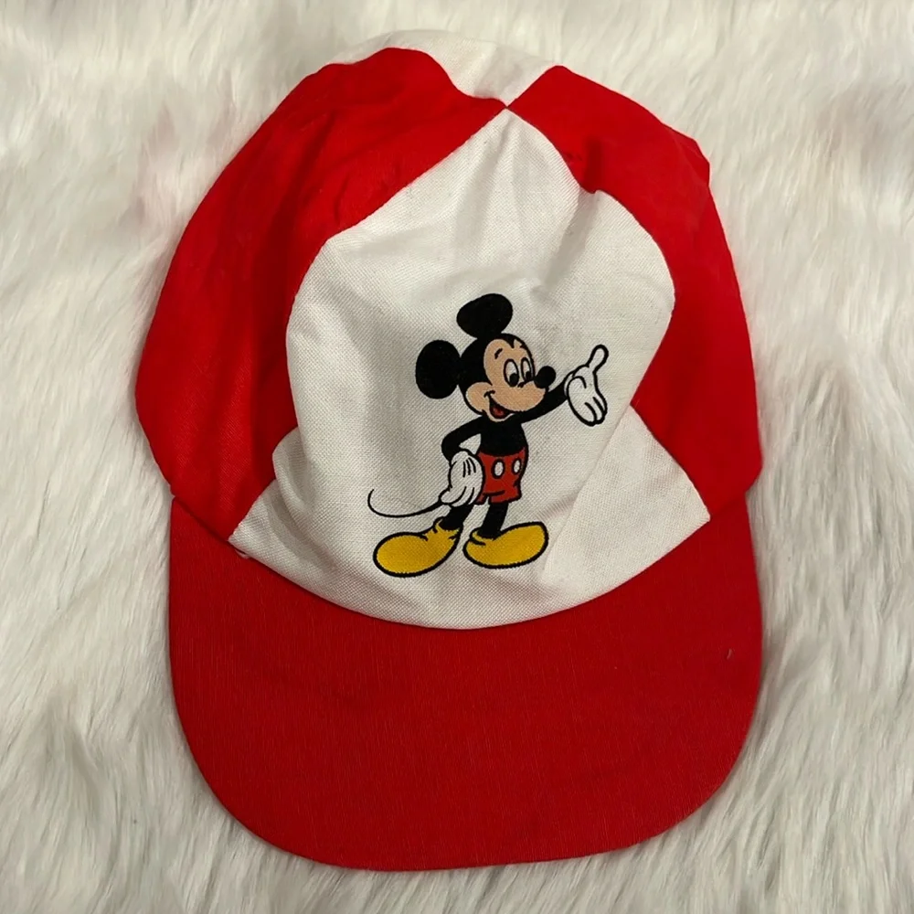 Vintage Disney Mickey Mouse Youth Boys Girls Red White Elastic Hat Cap Size L